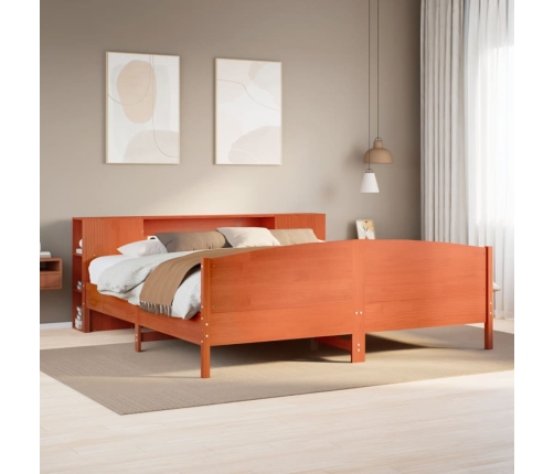 Cama con estantería sin colchón madera maciza marrón 180x200cm