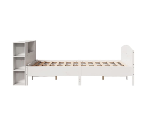 Cama con estantería sin colchón madera maciza blanca 140x200 cm