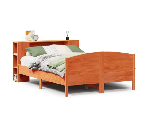 Cama con estantería sin colchón madera maciza marrón 140x190 cm