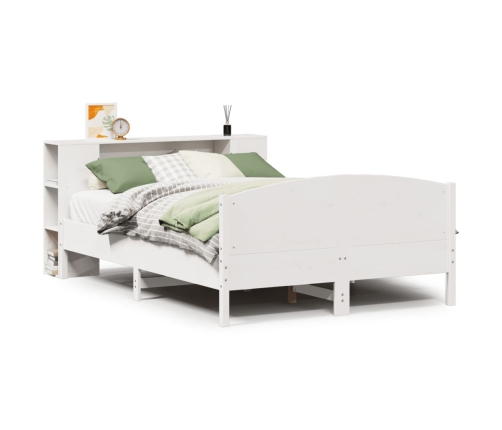 Cama con estantería sin colchón madera maciza blanca 135x190 cm