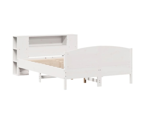 Cama con estantería sin colchón madera maciza blanca 135x190 cm