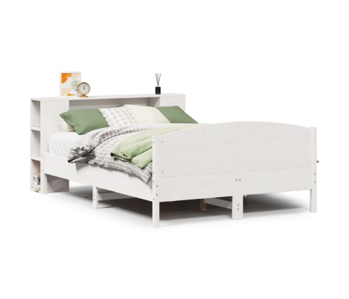 Cama con estantería sin colchón madera maciza blanca 120x190 cm