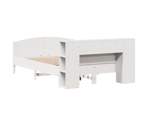 Cama con estantería sin colchón madera maciza blanca 120x190 cm