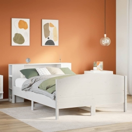 Cama con estantería sin colchón madera maciza blanca 120x190 cm