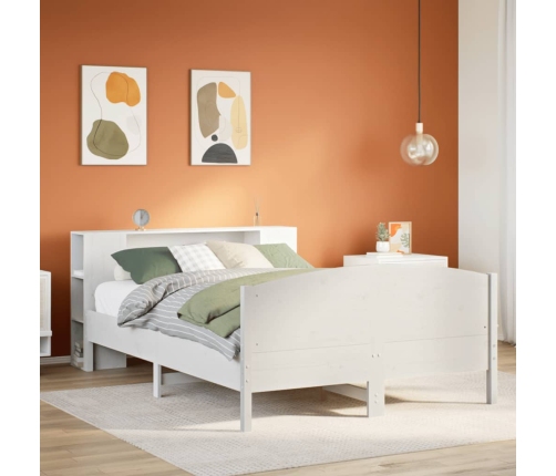 Cama con estantería sin colchón madera maciza blanca 120x190 cm