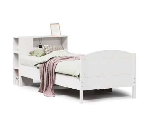 Cama con estantería sin colchón madera maciza blanca 100x200 cm