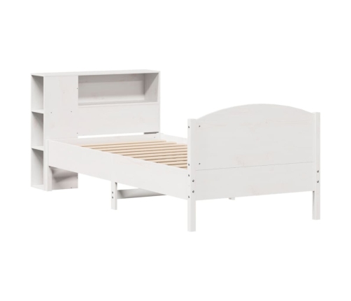 Cama con estantería sin colchón madera maciza blanca 100x200 cm