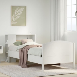 Cama con estantería sin colchón madera maciza blanca 100x200 cm