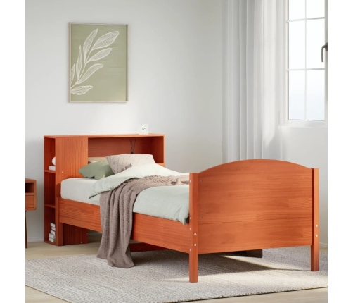 Cama con estantería sin colchón madera maciza marrón 100x200 cm