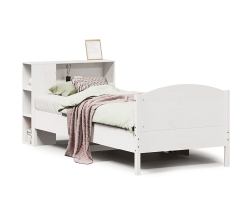 Cama con estantería sin colchón madera maciza blanco 90x200 cm