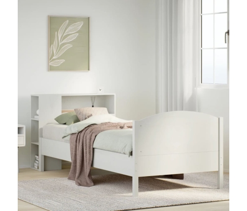 Cama con estantería sin colchón madera maciza blanco 90x200 cm