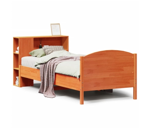 Cama con estantería sin colchón madera maciza marrón 90x190 cm