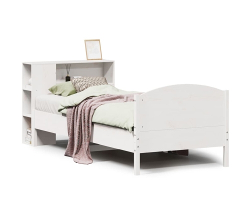 Cama con estantería sin colchón madera maciza blanca 75x190 cm