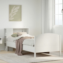 Cama con estantería sin colchón madera maciza blanca 75x190 cm