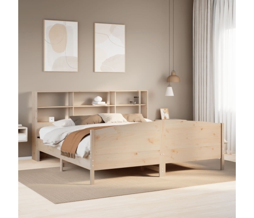 Cama con estantería sin colchón madera maciza de pino 200x200cm