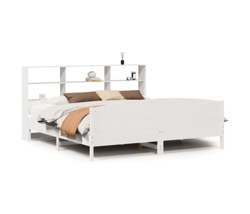 Cama con estantería sin colchón madera maciza blanca 200x200 cm