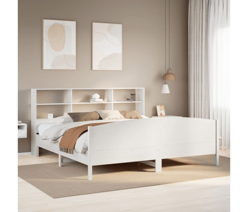 Cama con estantería sin colchón madera maciza blanca 200x200 cm