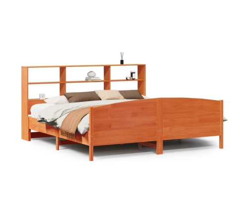 Cama con estantería sin colchón madera maciza marrón 200x200 cm