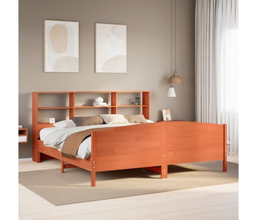 Cama con estantería sin colchón madera maciza marrón 200x200 cm