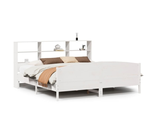 Cama con estantería sin colchón madera maciza blanca 180x200 cm