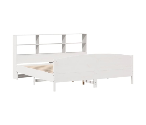 Cama con estantería sin colchón madera maciza blanca 180x200 cm