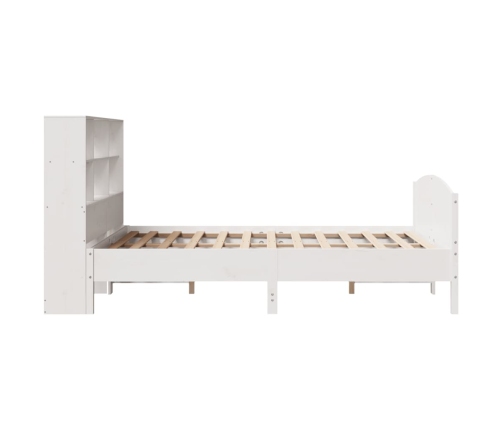 Cama con estantería sin colchón madera maciza blanca 160x200 cm