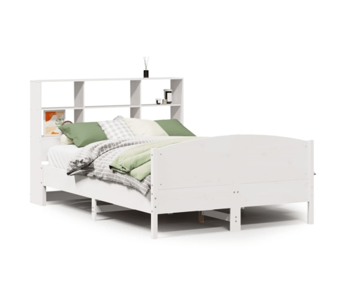Cama con estantería sin colchón madera maciza blanca 140x200 cm