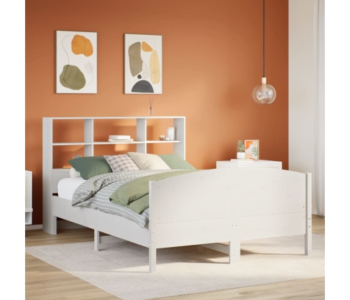Cama con estantería sin colchón madera maciza blanca 140x200 cm