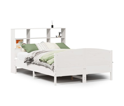 Cama con estantería sin colchón madera maciza blanca 140x190 cm