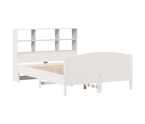 Cama con estantería sin colchón madera maciza blanca 140x190 cm