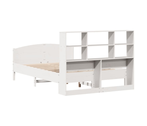 Cama con estantería sin colchón madera maciza blanca 140x190 cm