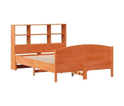 Cama con estantería sin colchón madera maciza marrón 140x190 cm