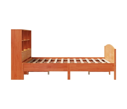 Cama con estantería sin colchón madera maciza marrón 140x190 cm