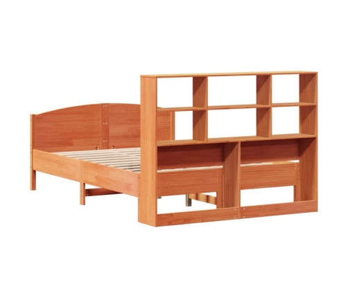 Cama con estantería sin colchón madera maciza marrón 140x190 cm