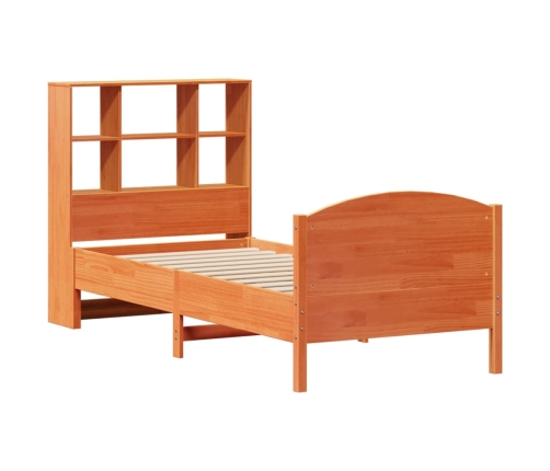 Cama con estantería sin colchón madera maciza marrón 90x190 cm