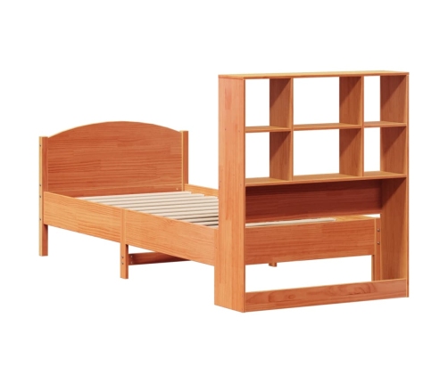 Cama con estantería sin colchón madera maciza marrón 90x190 cm