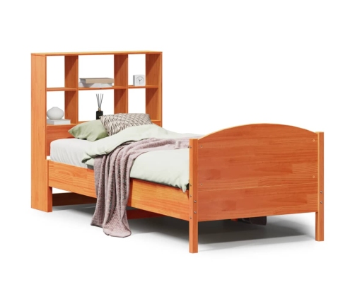Cama con estantería sin colchón madera maciza marrón 75x190 cm