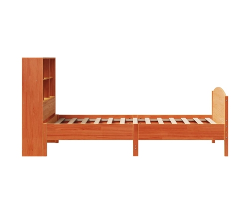 Cama con estantería sin colchón madera maciza marrón 75x190 cm