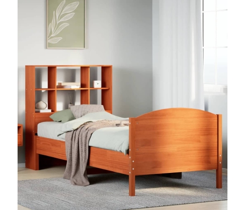 Cama con estantería sin colchón madera maciza marrón 75x190 cm