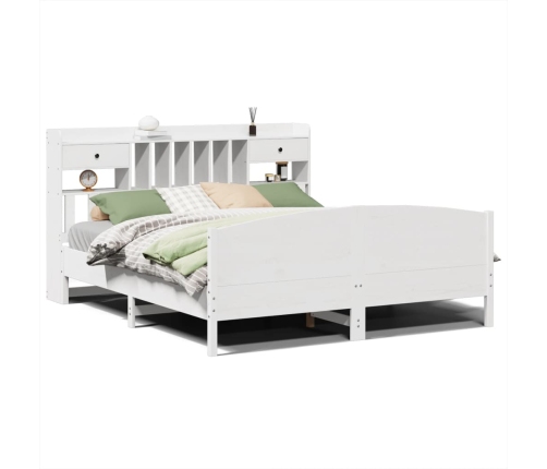 Cama con estantería sin colchón madera maciza blanca 200x200 cm