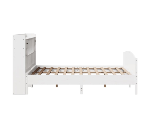 Cama con estantería sin colchón madera maciza blanca 160x200 cm