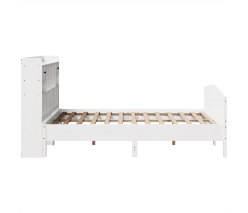 Cama con estantería sin colchón madera maciza blanca 150x200 cm