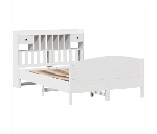 Cama con estantería sin colchón madera maciza blanca 140x190 cm