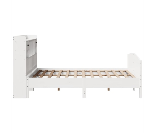 Cama con estantería sin colchón madera maciza blanca 140x190 cm