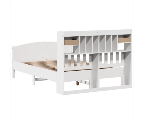 Cama con estantería sin colchón madera maciza blanca 140x190 cm