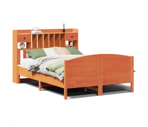 Cama con estantería sin colchón madera maciza marrón 140x190 cm