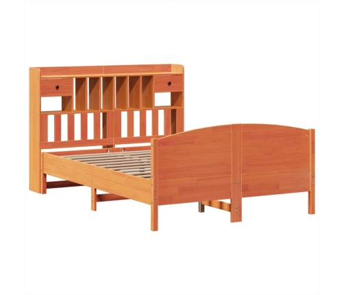 Cama con estantería sin colchón madera maciza marrón 140x190 cm