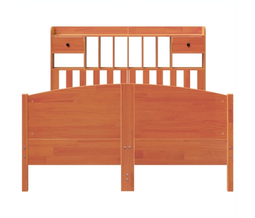 Cama con estantería sin colchón madera maciza marrón 140x190 cm