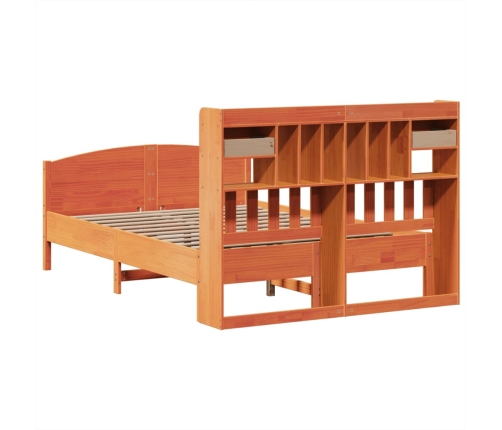 Cama con estantería sin colchón madera maciza marrón 140x190 cm
