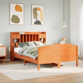 Cama con estantería sin colchón madera maciza marrón 140x190 cm